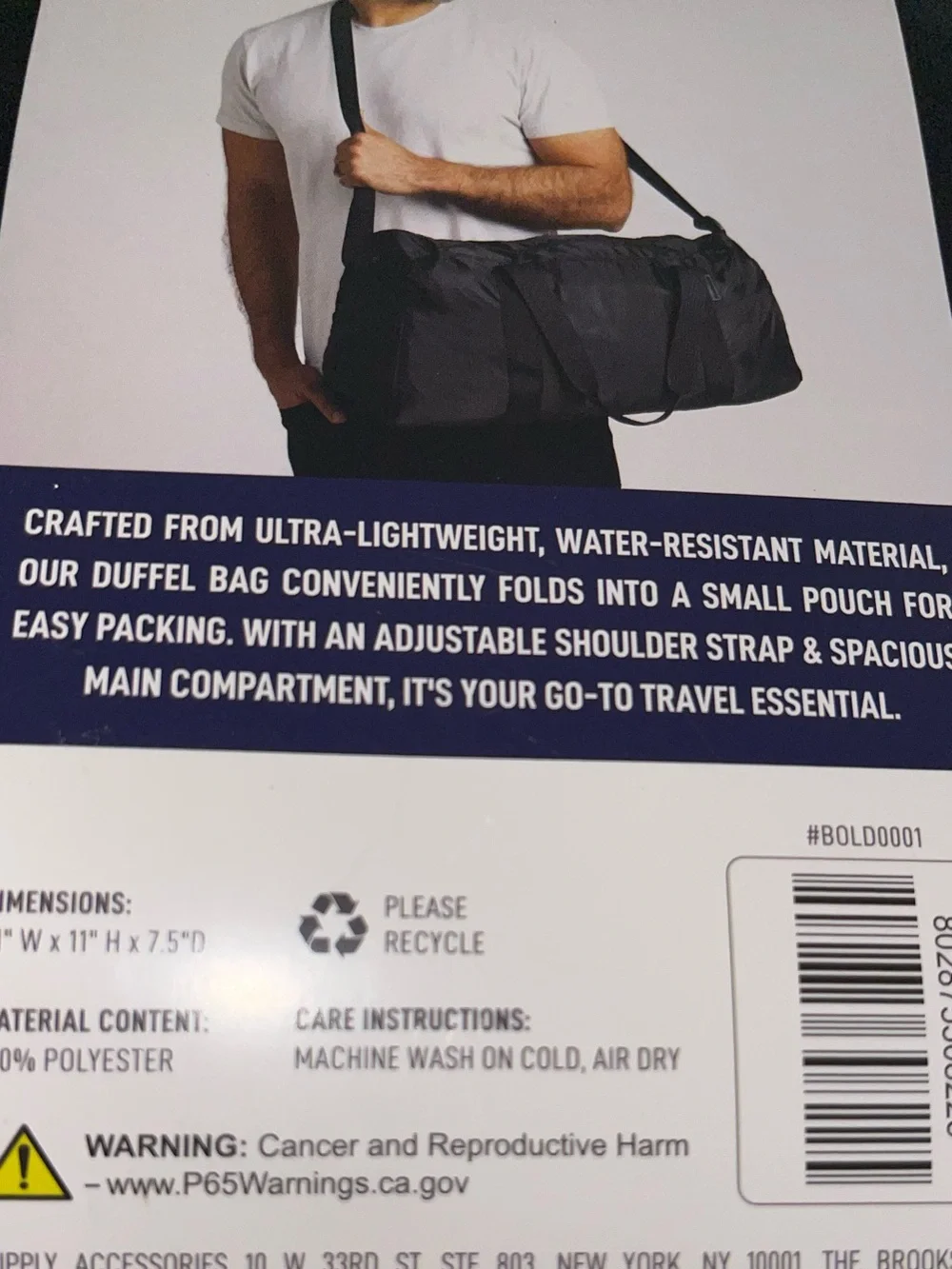 Brookstone Packable Travel Duffle - Black - NWT